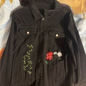 SHEIN Black Jacket with Floral Embroidery